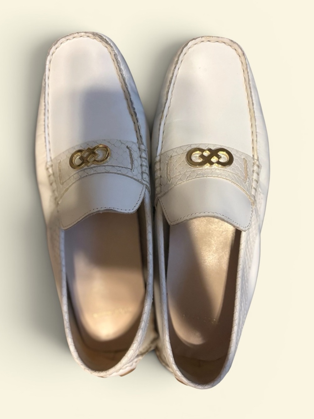 Cole Haan White Leather Women’s Loafers with Gold Accent